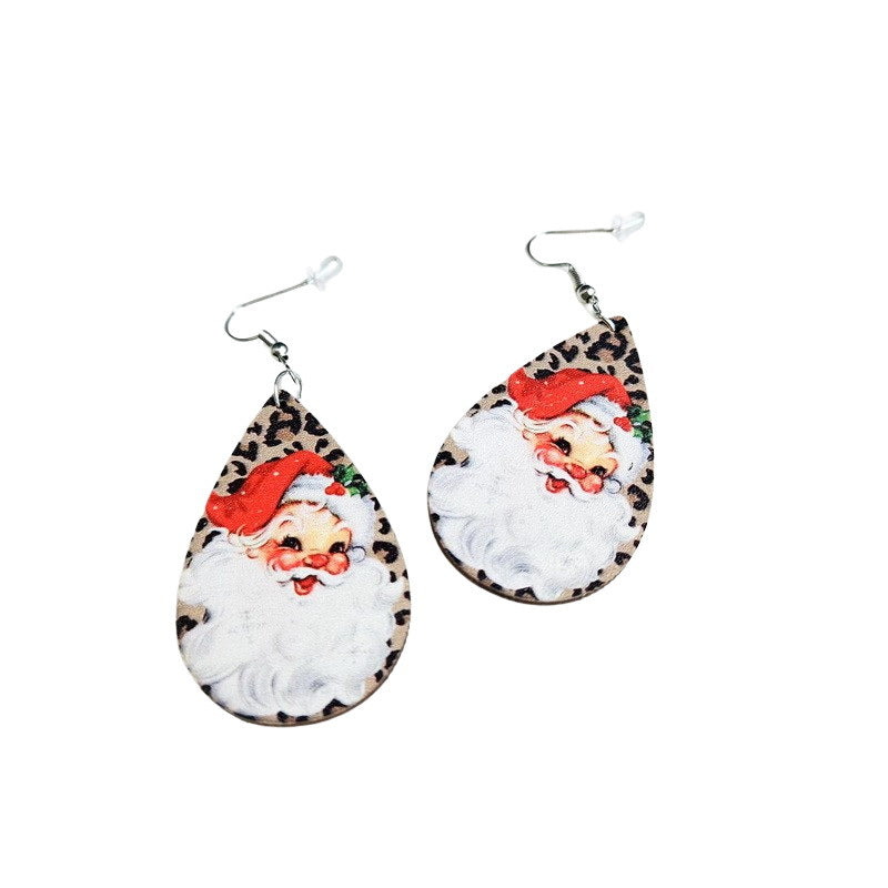 Wholesale Christmas Cow Leopard Print Santa Claus Christmas Tree Bus Truck Snowman Wood Earrings